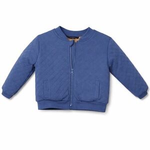 Tutto Piccolo Blue Quilted Bomber Jacket Zip Front Cardigan | Size 24M EUC